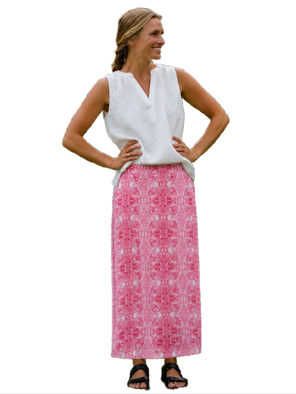 Rip Skirt Hawaii Bali Pink Floral Print Maxi Skirt Size S Resort Poolside Boho